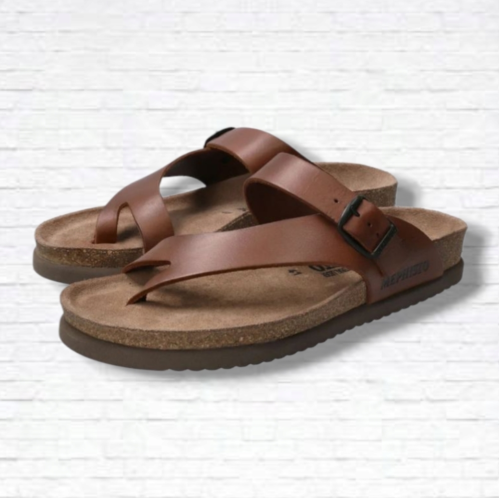 Mephisto "Niels" Chestnut Brown Leather Toe Post Cork Sandals Size 42 EU/12 US W